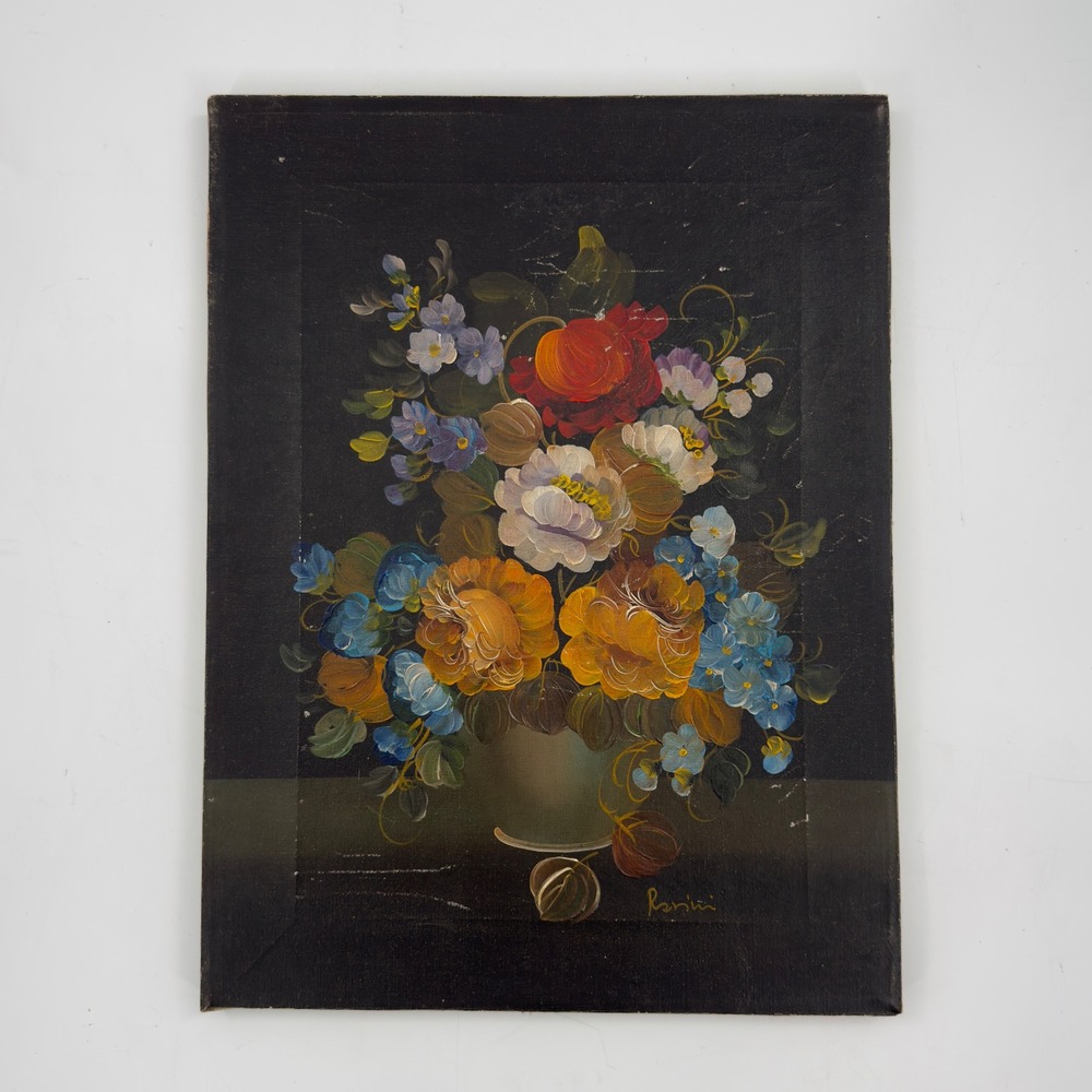 Vintage Original Floral Still Life Oil Painting on Canvas Signed 12x16